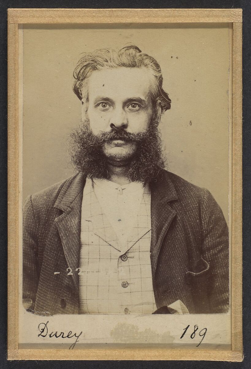 Durey. François, Louis. 43 ans, né le 25/2/51 à Lyon (Rhône). Architecte. Anarchiste. 2/7/94., Alphonse Bertillon (French, 1853–1914), Albumen silver print from glass negative 