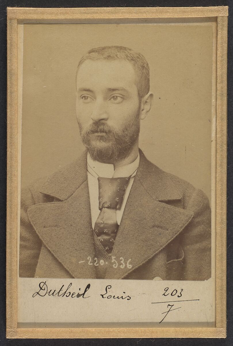 Dutheil. Louis. 29 ans, né le 28/7/64 à Maisonnais (Ht Vienne). Tailleur d'habits. Anarchiste. 3/7/94., Alphonse Bertillon (French, 1853–1914), Albumen silver print from glass negative 