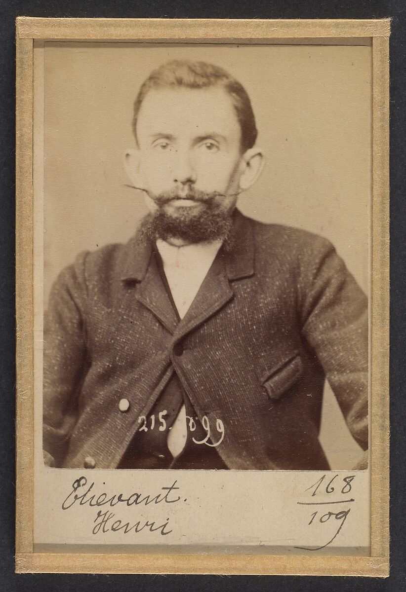 Etiévant. Henri, Achille. 32 ans, né à Flammanville (Manche). Typographe. Anarchiste. 4/3/94., Alphonse Bertillon (French, 1853–1914), Albumen silver print from glass negative 