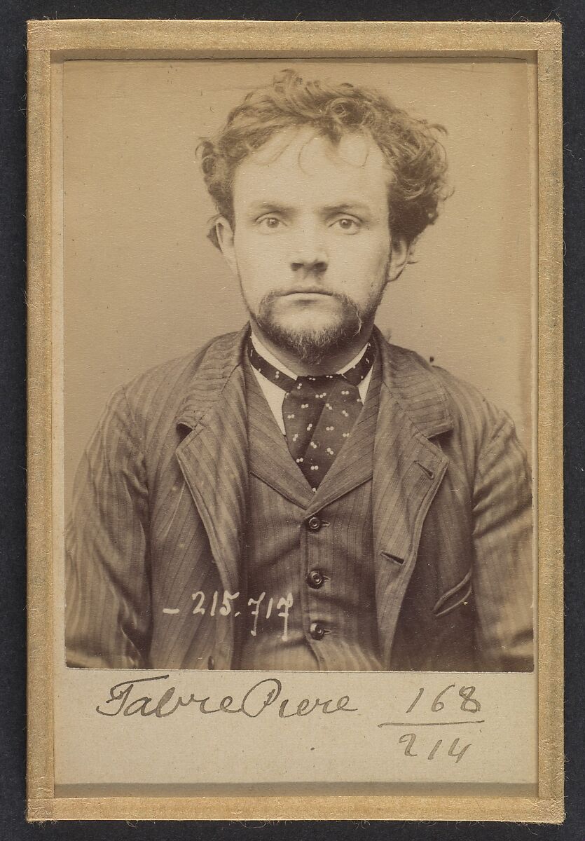 Favre. Pierre, Maurice. 29 ans, né le 30/11/64. Ciseleur. Anarchiste. 15/3/94., Alphonse Bertillon (French, 1853–1914), Albumen silver print from glass negative 