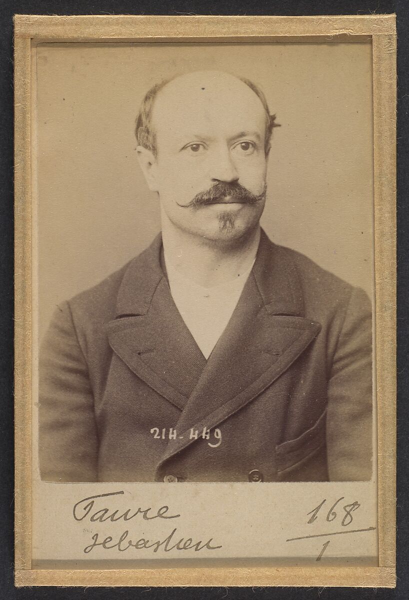 Favre. Sébastien. 36 ans, né à St Étienne (Loire). Négociant. Port d'arme prohibée, anarchiste. 20/2/94., Alphonse Bertillon (French, 1853–1914), Albumen silver print from glass negative 