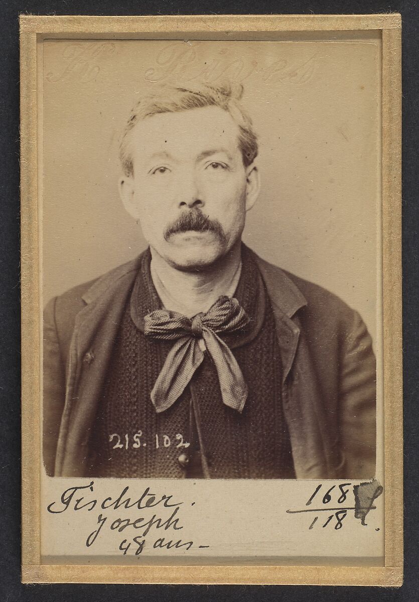 Fischter. Joseph. 47 ans, né à Paris Ve. Imprimeur sur papiers-peints. Anarchiste. 4/3/94., Alphonse Bertillon (French, 1853–1914), Albumen silver print from glass negative 