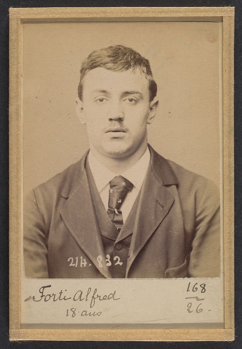 Forti. Alfred. 18 ans, né à Milan (Italie). Restaurateur. Anarchiste. 27/2/94., Alphonse Bertillon (French, 1853–1914), Albumen silver print from glass negative 