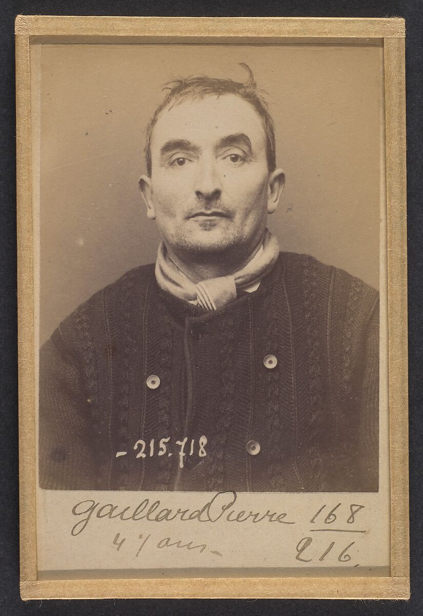 Gaillard. Pierre, Auguste. 47 ans, né à Foulanges (Cantal). Employé de commerce. Anarchiste. 15/3/94., Alphonse Bertillon (French, 1853–1914), Albumen silver print from glass negative 