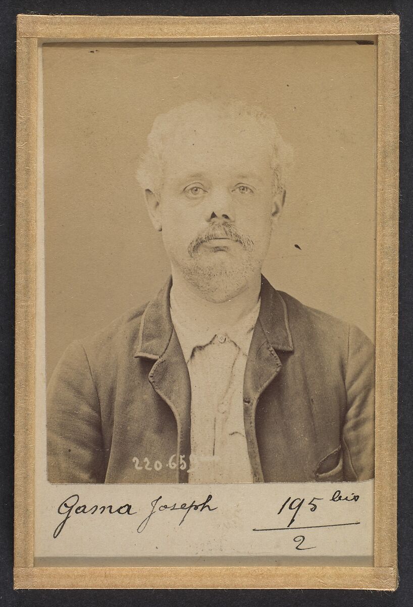 Gama. Joseph. 41 ans, né le 5/3/42 à Paris IXe. Graveur. Anarchiste. 6/7/94., Alphonse Bertillon (French, 1853–1914), Albumen silver print from glass negative 