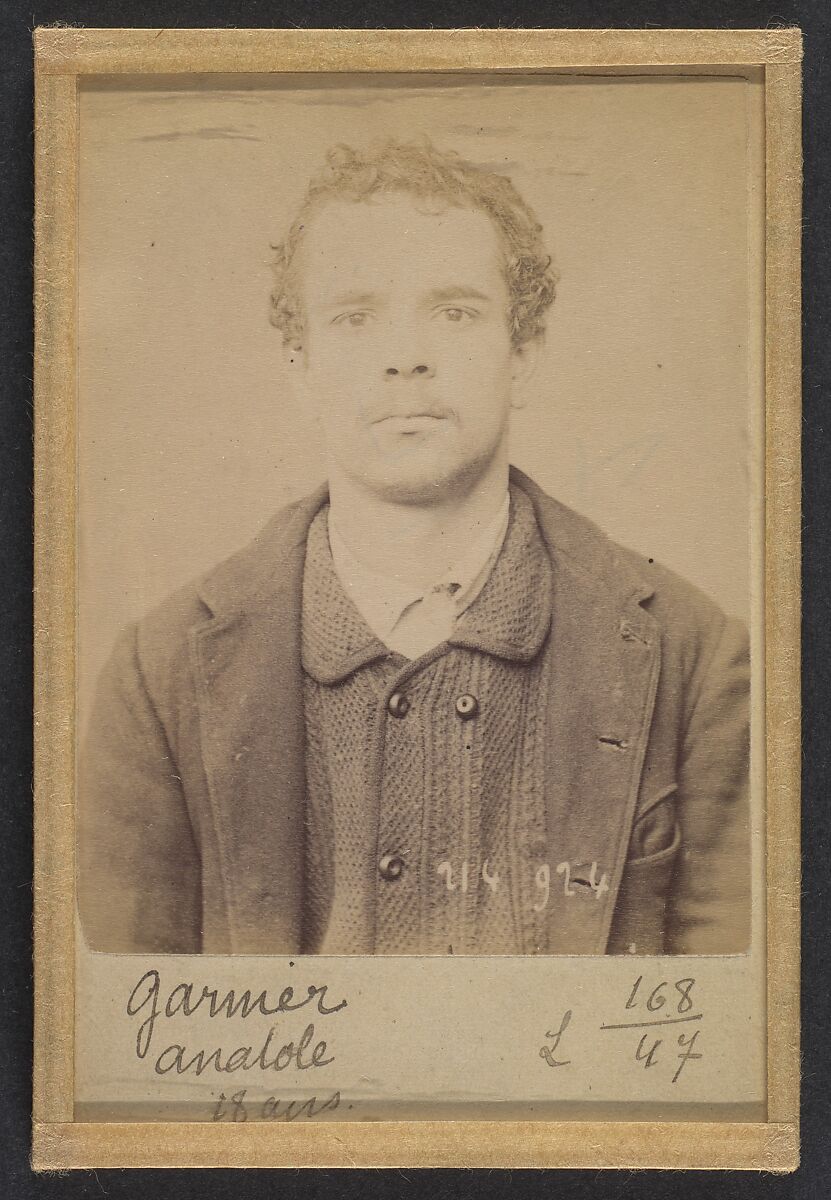Garnier. Anatole, Auguste. 18 ans, né à Montereau (Seine & Marne). Orfèvre. Anarchiste. 1/3/94., Alphonse Bertillon (French, 1853–1914), Albumen silver print from glass negative 