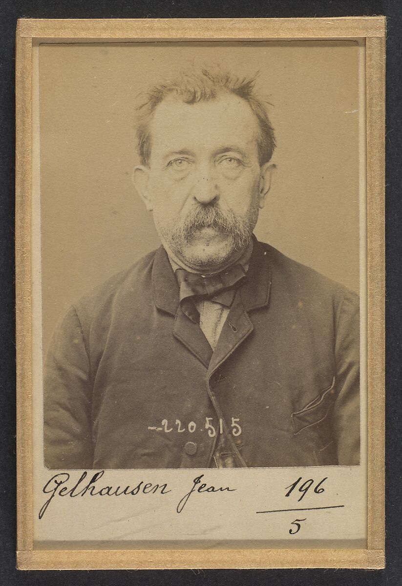 Gelhausen. Jean. 55 ans, né à Grevennemache (Luxembourg). Cordonnier. Infraction à la loi du 18/12/93., Alphonse Bertillon (French, 1853–1914), Albumen silver print from glass negative 