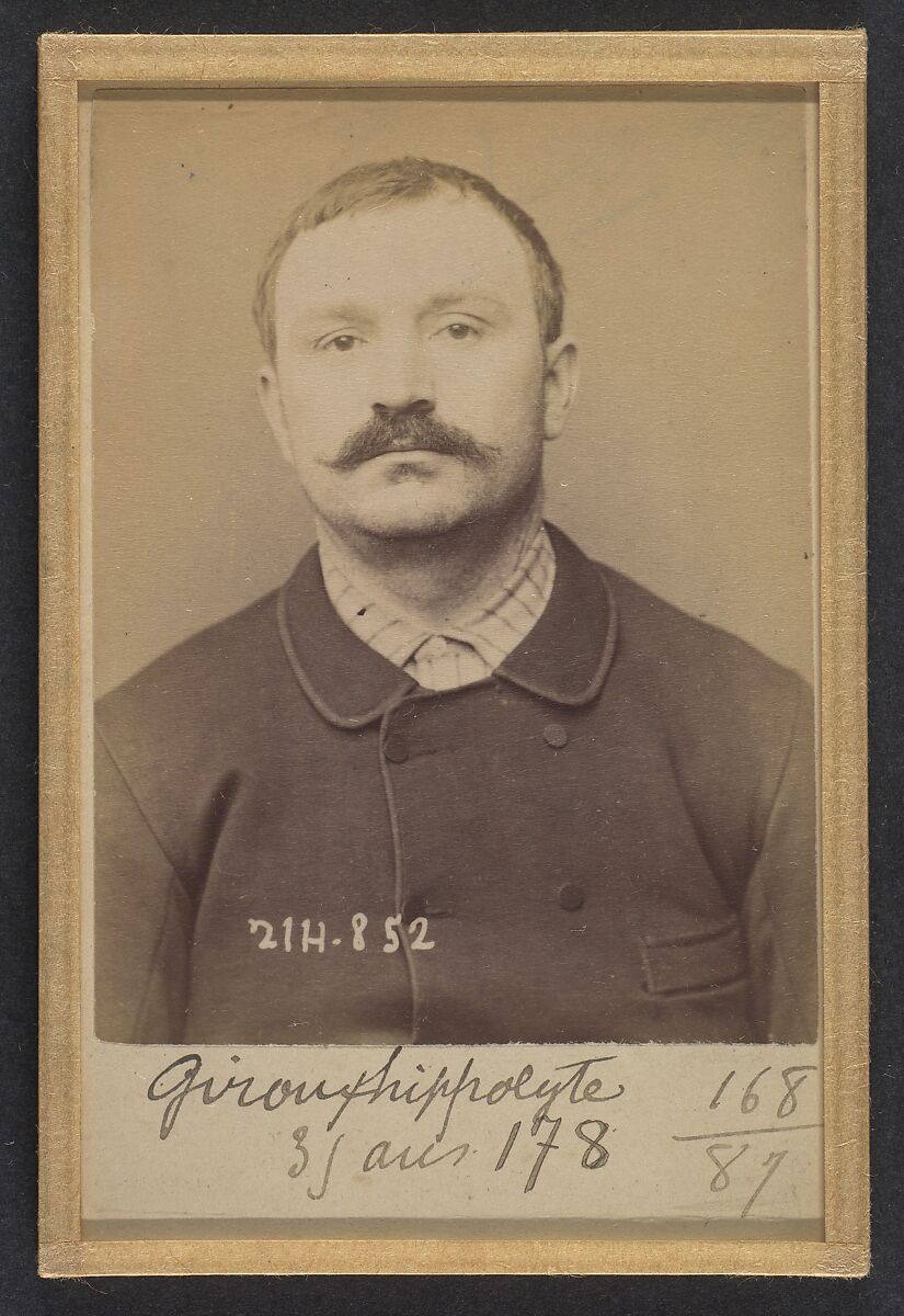 Giroux. Hippolyte. 34 ans, né à Montreuil les Mines (Saone & Loire). Mécanicien. Anarchiste. 28/2/94., Alphonse Bertillon (French, 1853–1914), Albumen silver print from glass negative 