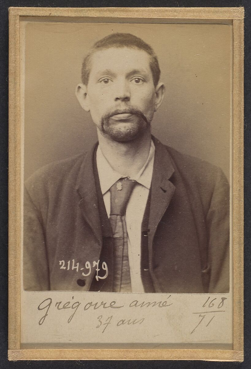 Grégoire. Aimé, Paul. 36 ans, né à Bruxelles (Belgique). Accordeur de piano. Anarchiste. 2/3/94., Alphonse Bertillon (French, 1853–1914), Albumen silver print from glass negative 