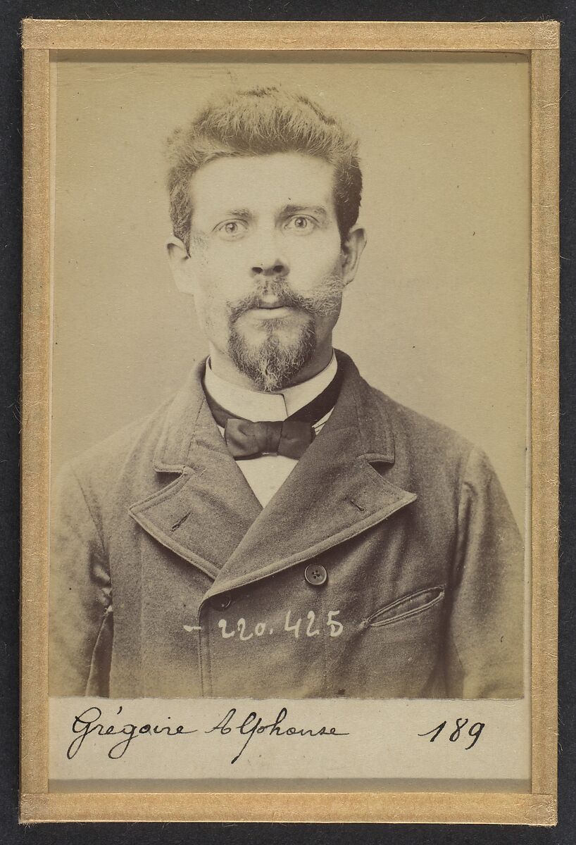 Grégoire. Alphonse. 27 ans, né à La Montagne (Loire-Inférieure). Mécanicien. Anarchiste. 2/7/94., Alphonse Bertillon (French, 1853–1914), Albumen silver print from glass negative 
