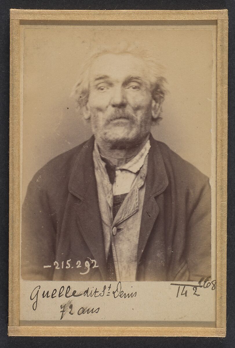 Guelle (ou Gueulle, dit St Denis). 72 ans, né à Beauvais (Oise). Matelassier. Anarchiste. 7/3/94., Alphonse Bertillon (French, 1853–1914), Albumen silver print from glass negative 