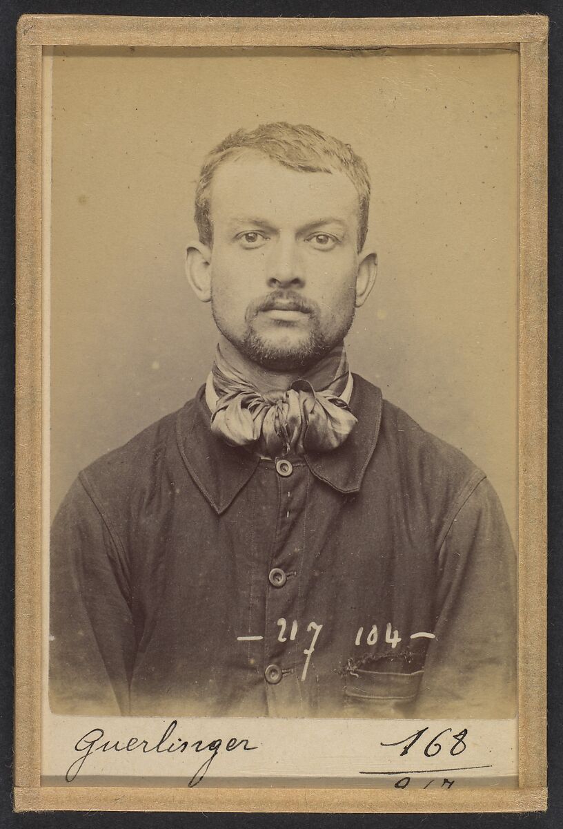 Guerlinger. Pierre. 28 ans, né le 31/5/65 à St-Avold (Moselle). Journalier. Anarchiste. 14/4/94., Alphonse Bertillon (French, 1853–1914), Albumen silver print from glass negative 