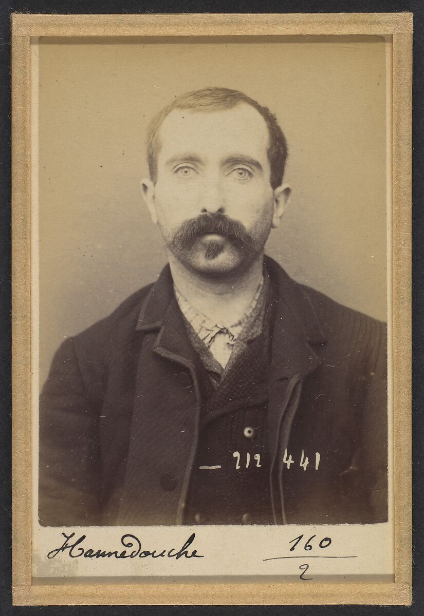 Hannedouche. François. 31 ans, né à Lilleris (Pas de Calais). Peintre en bâtiments. Anarchiste. 1/1/93., Alphonse Bertillon (French, 1853–1914), Albumen silver print from glass negative 