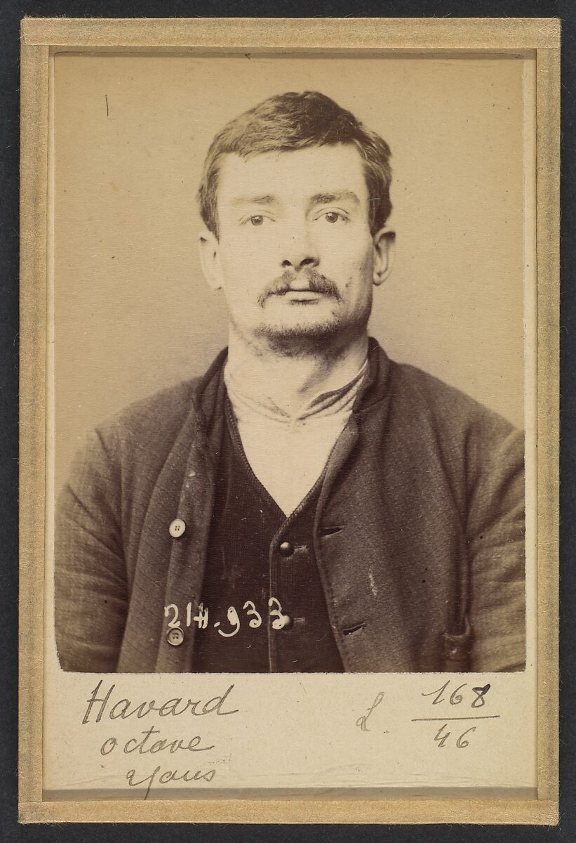 Havard. Octave, Onésime. 25 ans, né à Hedouville (Calvados). Polisseur. Anarchiste. 1/3/94., Alphonse Bertillon (French, 1853–1914), Albumen silver print from glass negative 