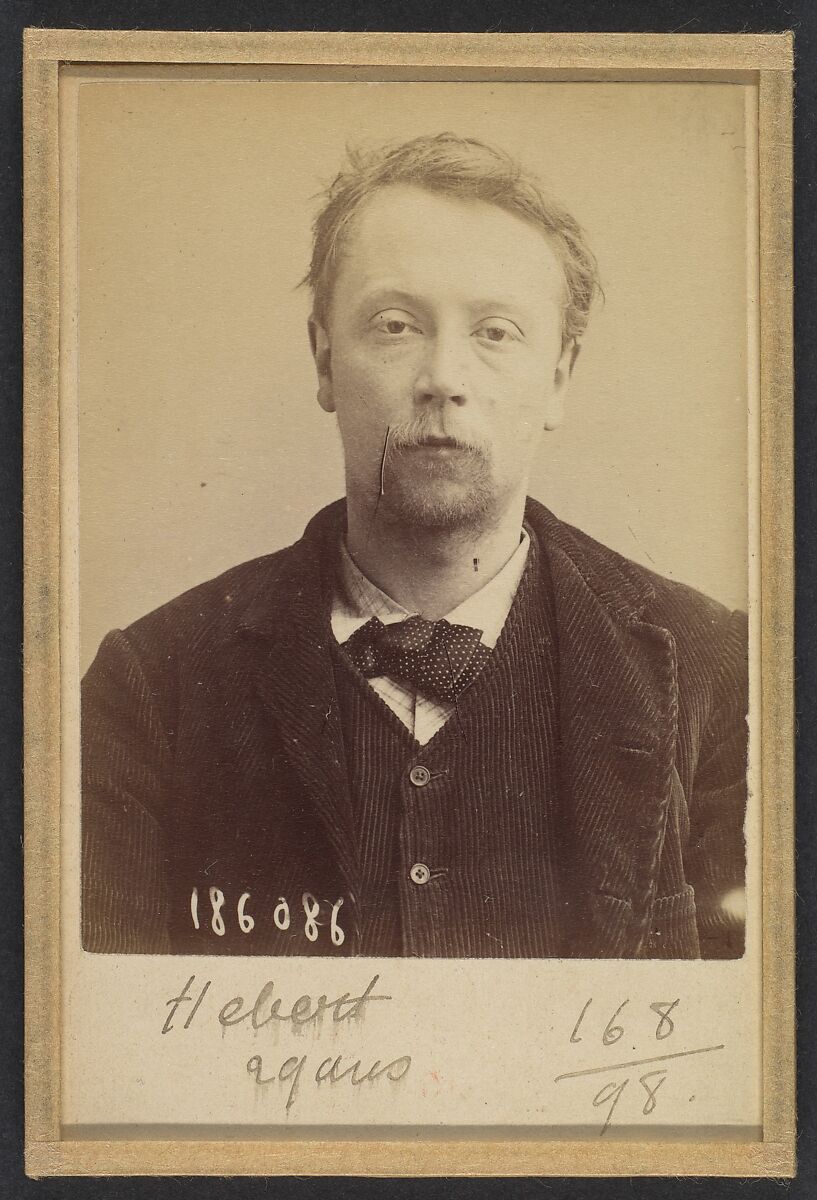 Hébert. Georges, Henri. 27 (ou 29) ans, né à Bayeux (Calvados). Menuisier. Anarchiste. 23/4/92., Alphonse Bertillon (French, 1853–1914), Albumen silver print from glass negative 