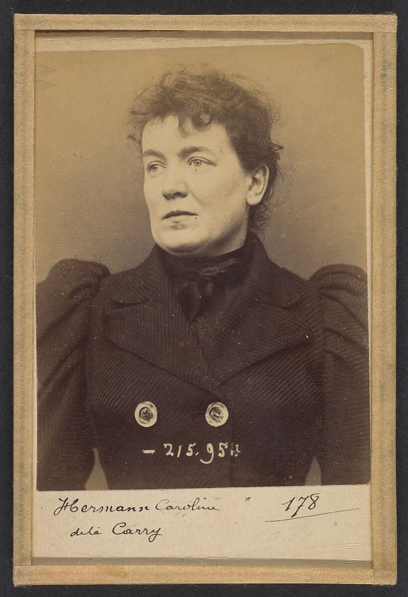 Herman. Caroline. 33 ans, née à Paris Vllle. Couturière. Disposition du Préfet (Anarchie). 21/3/94., Alphonse Bertillon (French, 1853–1914), Albumen silver print from glass negative 