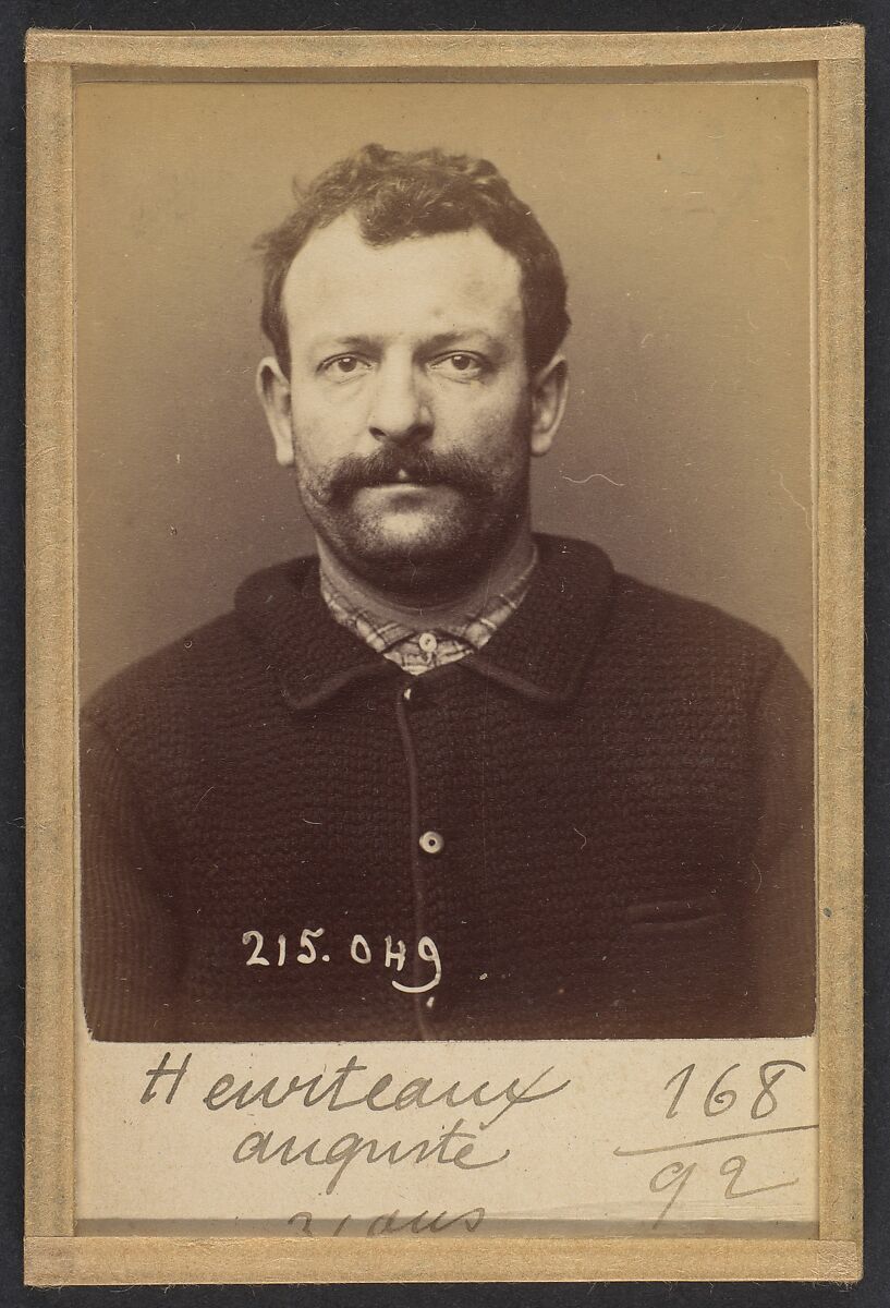 Heurteaux. Auguste. 31 ans, né à Paris Xe. Polisseur. Anarchiste. 3/3/94., Alphonse Bertillon (French, 1853–1914), Albumen silver print from glass negative 