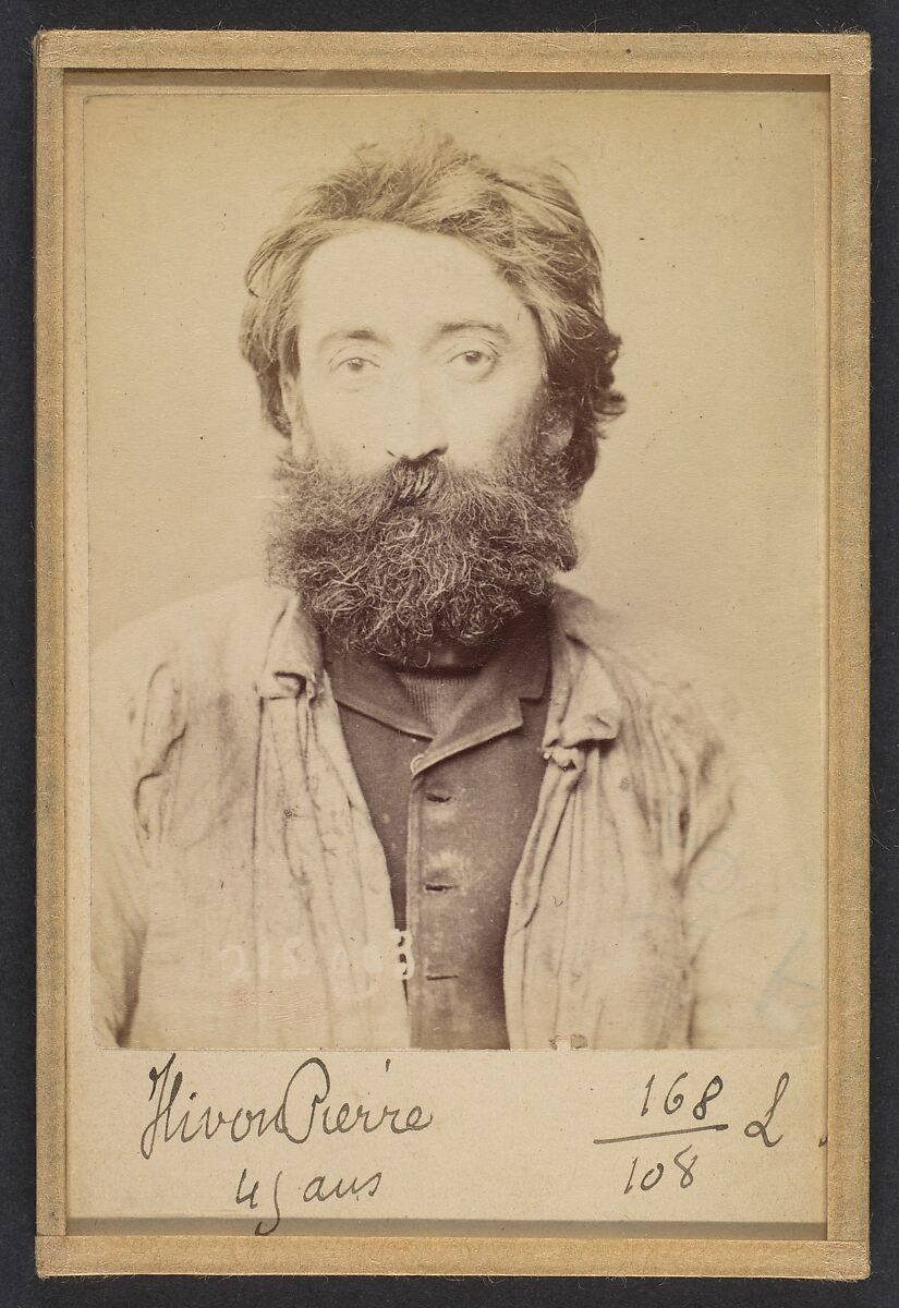 Hivon. Pierre. 45 ans, né à Bourbon le Chambai (Allier). Lithographe. Anarchiste. 4/3/94., Alphonse Bertillon (French, 1853–1914), Albumen silver print from glass negative 