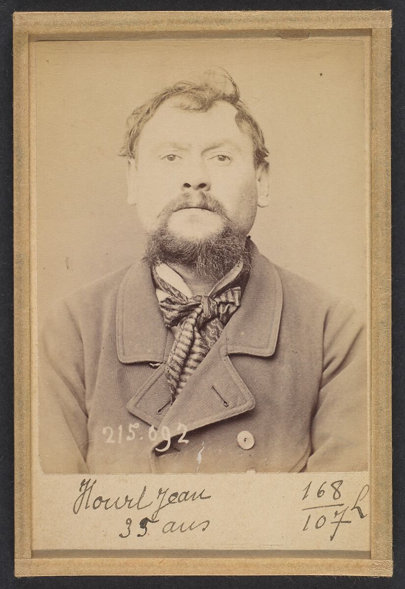 Hourt. Jean. 34 (ou 35) ans, né à Reims (Marne). Menuisier. Anarchiste. 4/3/94., Alphonse Bertillon (French, 1853–1914), Albumen silver print from glass negative 