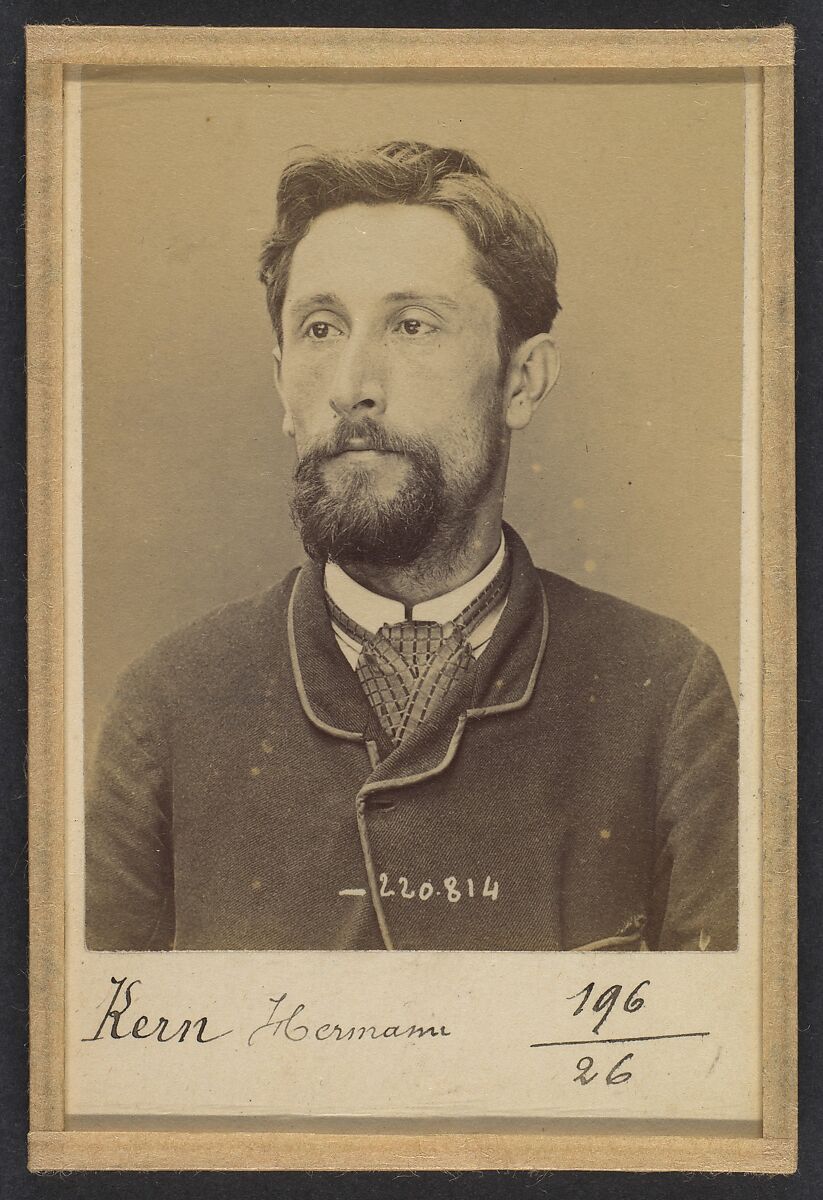 Kern. Jacob, Hermann. 33 ans, né le 26/8/60 à Berlinger (Suisse). Comptable. Anarchiste. 10/7/94., Alphonse Bertillon (French, 1853–1914), Albumen silver print from glass negative 