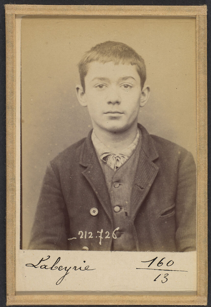 Labeyrie. Romain. 19 ans, né le 13/11/74 à Cauna (Landes). Sculpteur. Anarchiste. 10/1/94., Alphonse Bertillon (French, 1853–1914), Albumen silver print from glass negative 