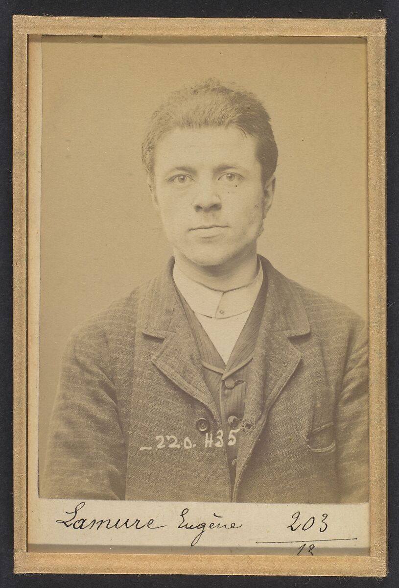 Lamure. Eugène, Clément. 20 ans, né le 5/11/73 à Paris Ier. Gérant de magasin. Anarchiste. 2/7/94., Alphonse Bertillon (French, 1853–1914), Albumen silver print from glass negative 