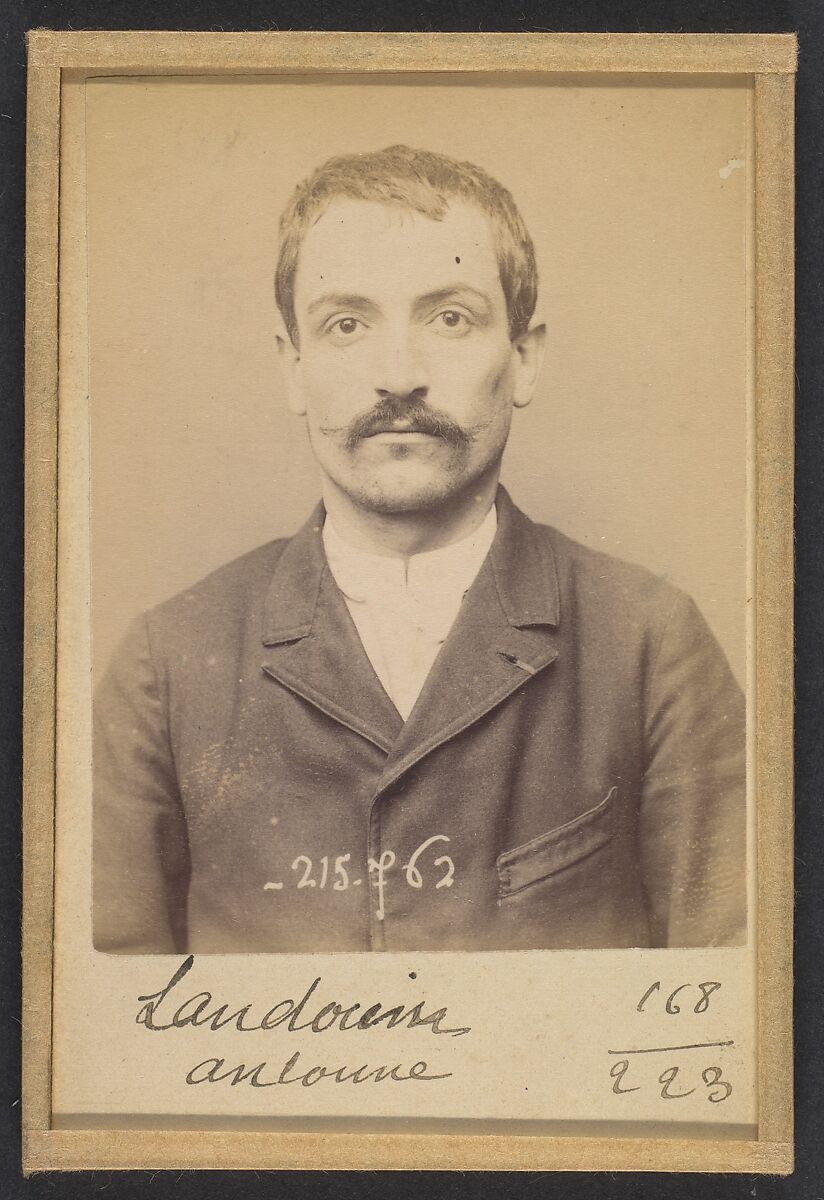 Landoin. Antoine, Eugène. 33 ans, né le 16/11/60 à Quincie (Rhône). Comptable. Anarchiste. 16/3/94., Alphonse Bertillon (French, 1853–1914), Albumen silver print from glass negative 