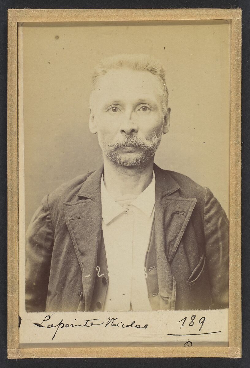 Lapointe. Nicolas, Céleste. 45 ans, né à Marbach (Alsace-Lorraine). Cordonnier. Anarchiste. 2/7/94., Alphonse Bertillon (French, 1853–1914), Albumen silver print from glass negative 