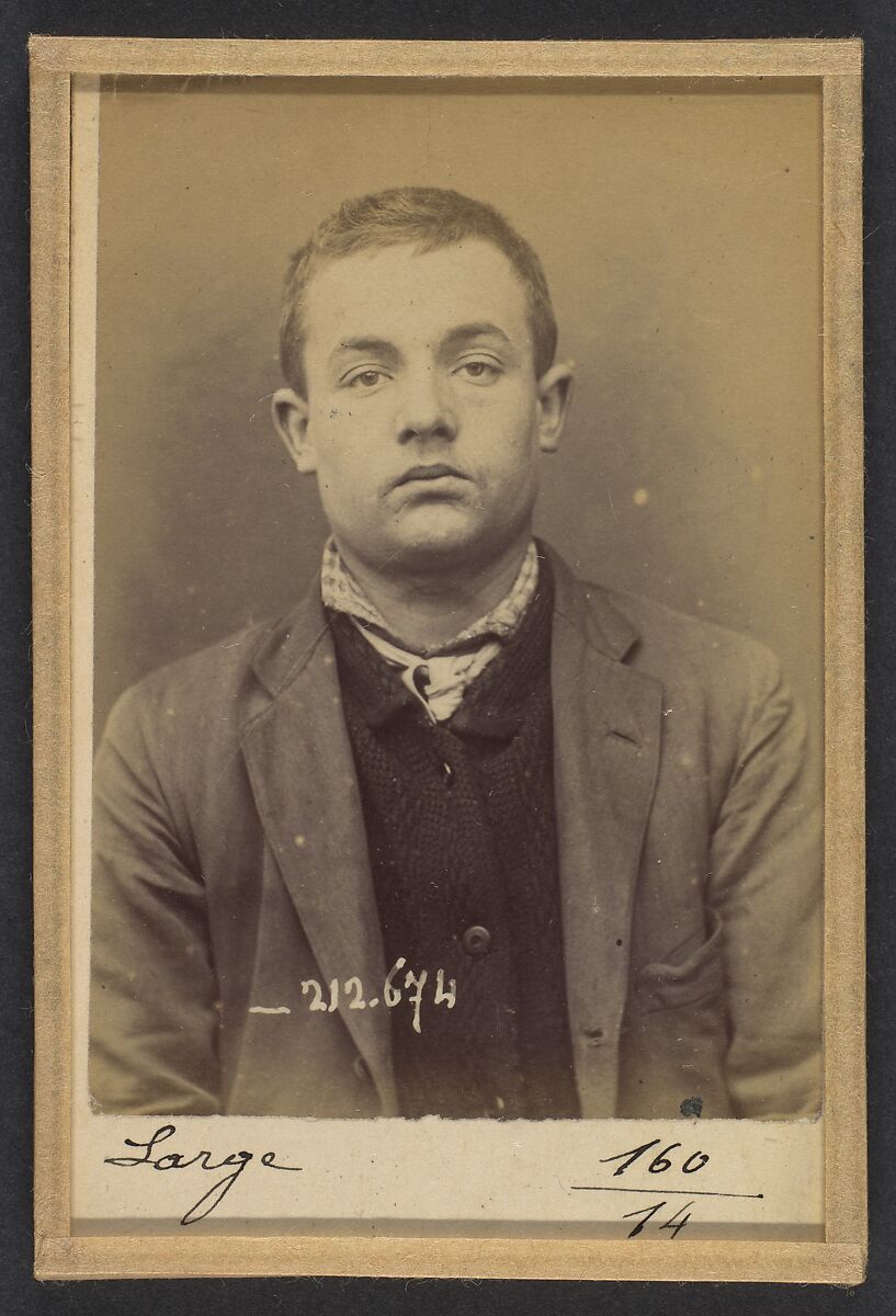 Large. Etienne, Louis. 20 ans, né le 1/1/74 à Lyon (Rhône). Tapissier. Anarchiste. 9/1/94., Alphonse Bertillon (French, 1853–1914), Albumen silver print from glass negative 