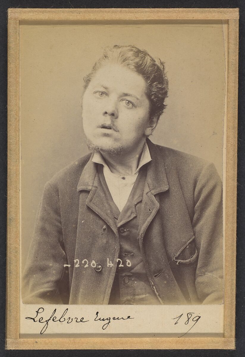 Lefebvre. Eugène, Anatole. 28 ans, né le 2/7/66 à St Pierre (Eure). Sculpteur sur bois. Anarchiste. 2/7/94., Alphonse Bertillon (French, 1853–1914), Albumen silver print from glass negative 