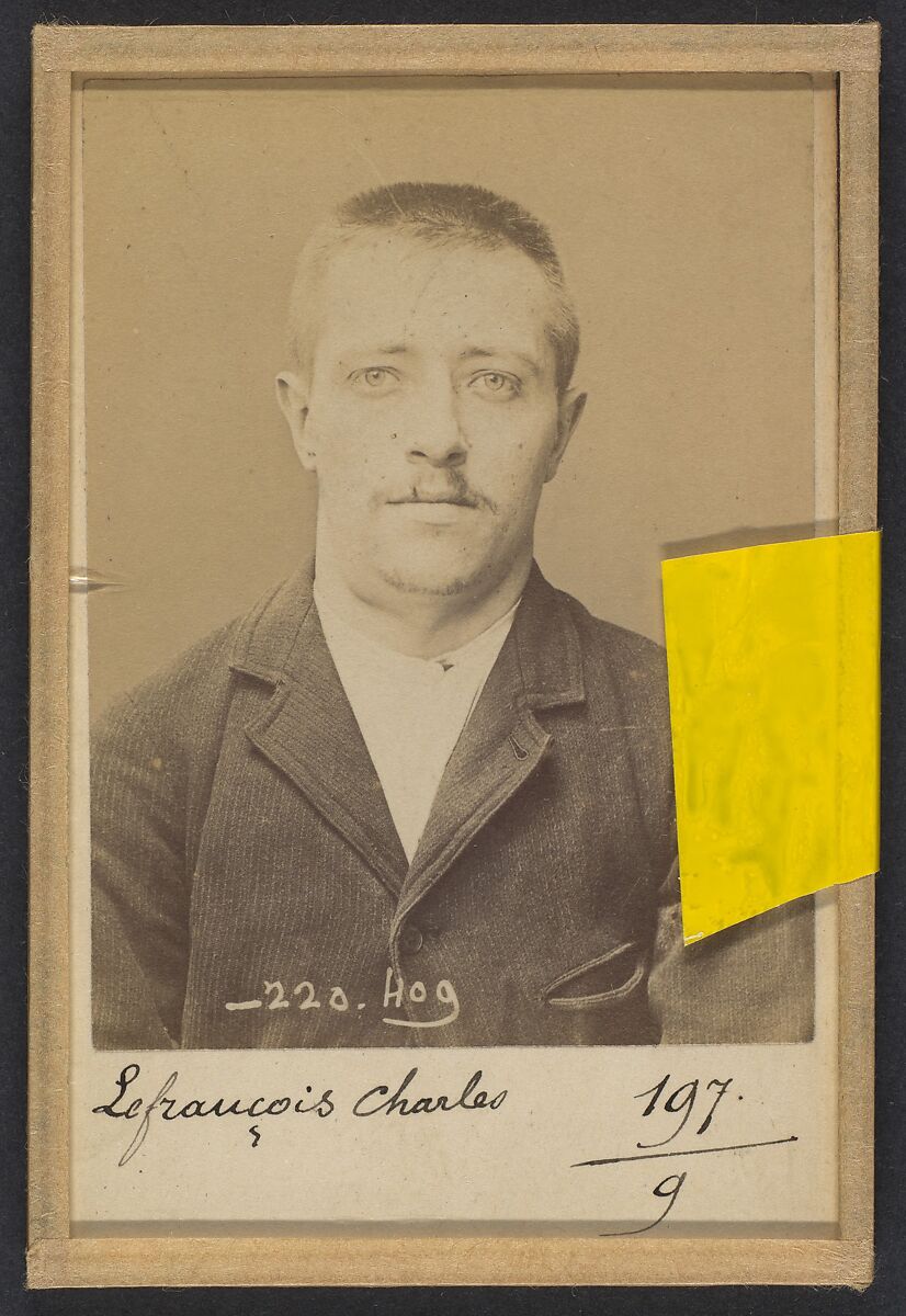 Lefrançois. Charles, Albert. 27 ans, né le 10/11/67 à Paris XXe. Horloger. Anarchiste. 2/7/94., Alphonse Bertillon (French, 1853–1914), Albumen silver print from glass negative 