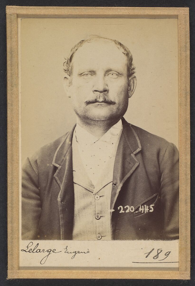 Lelarge. Louis, Eugène. 46 ans, né le 5/4/48 à Paris Ille. Employé de commerce. Anarchiste. 2/7/94., Alphonse Bertillon (French, 1853–1914), Albumen silver print from glass negative 