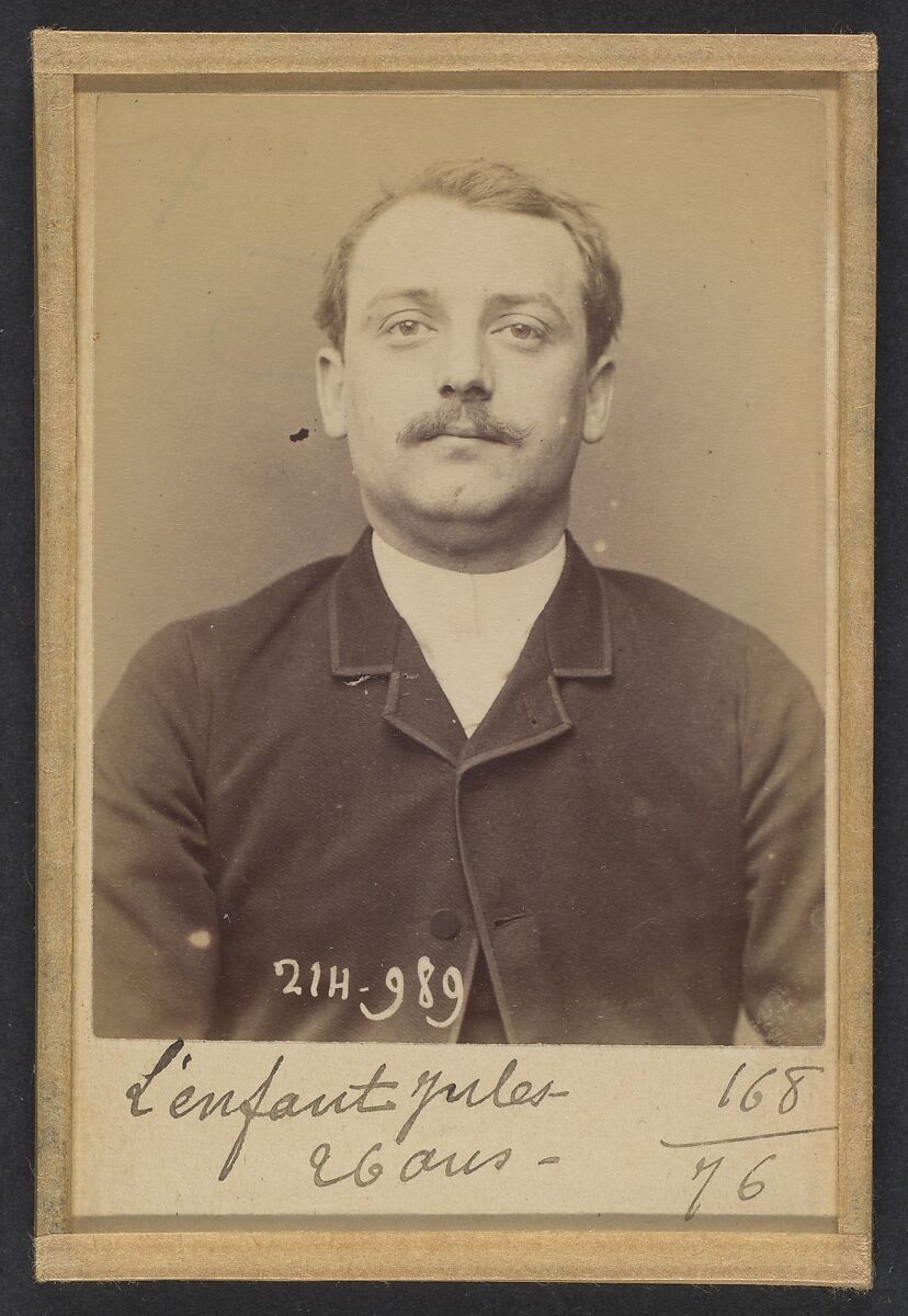 Lenfant. Émile, Jules. 26 ans, né à Choisy-le-Roi (Seine). Modeleur. Anarchiste. 2/3/94., Alphonse Bertillon (French, 1853–1914), Albumen silver print from glass negative 