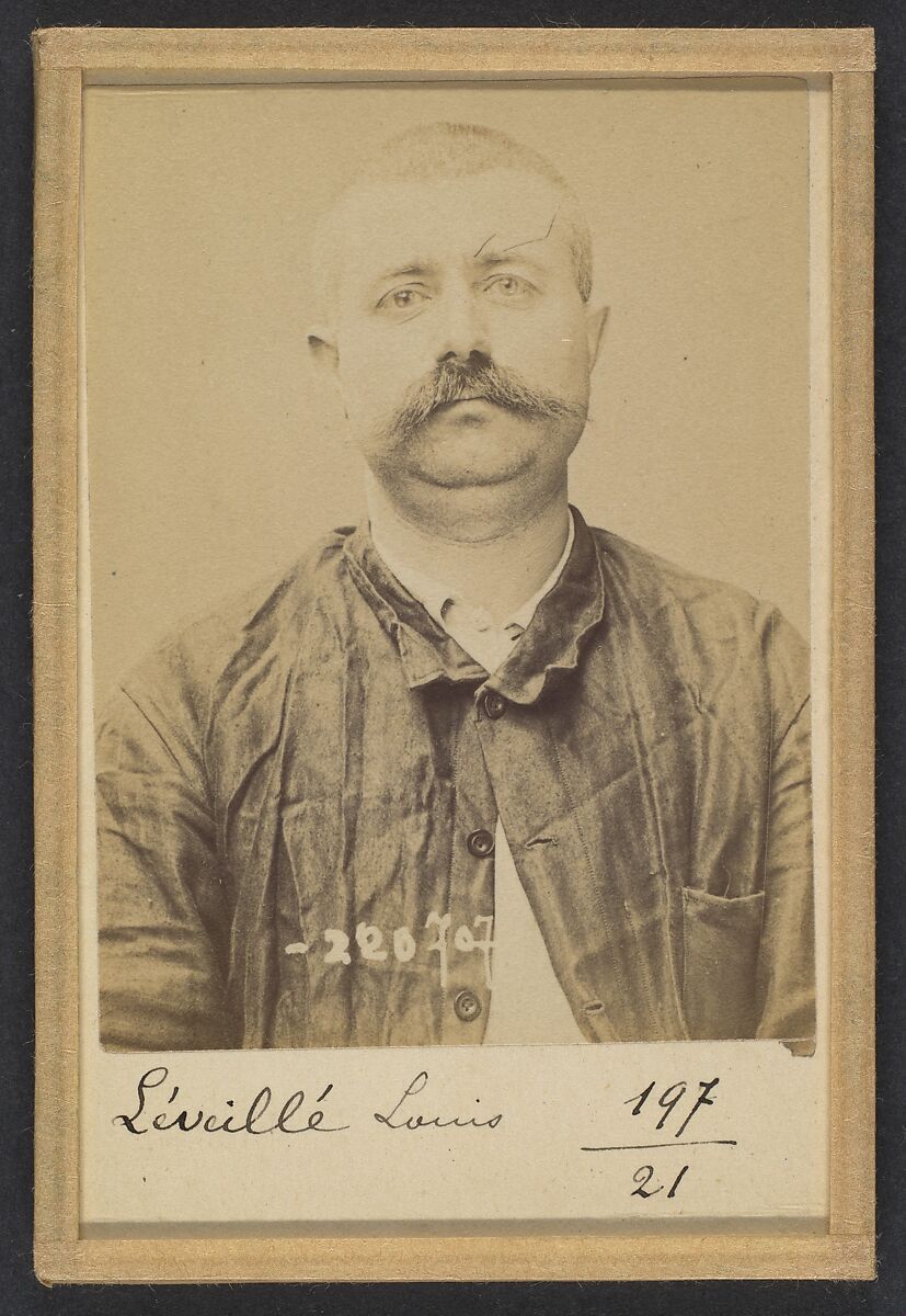 Leveillé. Louis. 37 ans, né le 7/7/57 à Cliche (Seine). Forgeron. Anarchiste. 7/7/94., Alphonse Bertillon (French, 1853–1914), Albumen silver print from glass negative 
