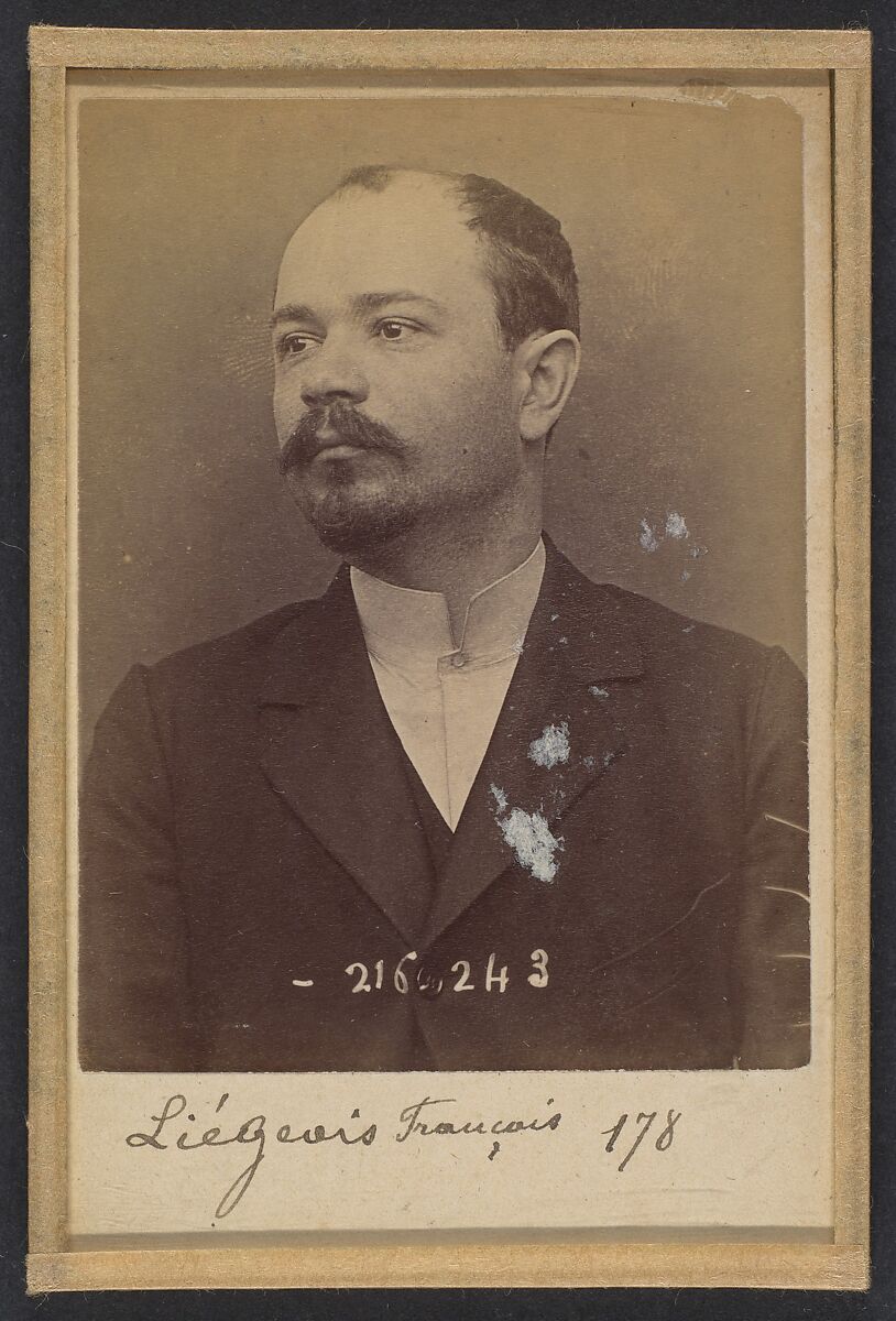 Liégeois (ou Liegois), François. 30 ans, né à Vilette (Meurthe & Moselle). Cordonnier. Anarchiste. 26/3/94., Alphonse Bertillon (French, 1853–1914), Albumen silver print from glass negative 