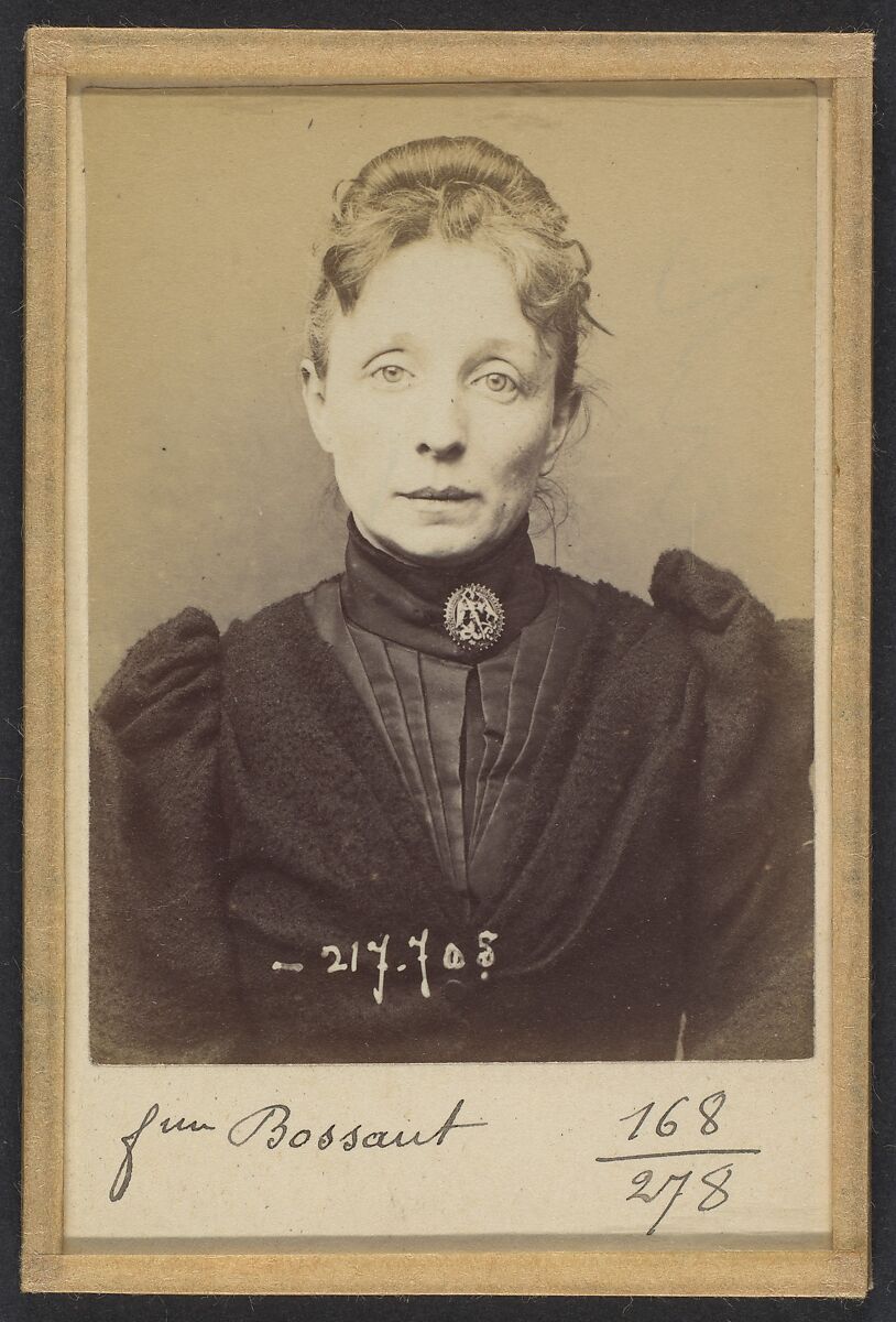 Loth. Clotilde, Caroline (femme Bossant). 43 ans, née à Valenciennes. Sans profession. Anarchiste. 27/4/94., Alphonse Bertillon (French, 1853–1914), Albumen silver print from glass negative 