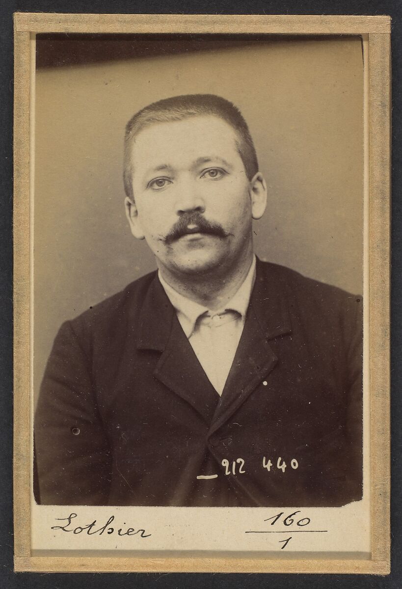 Lothier. Gaston. 27 ans, né le 27/12/66 à St Thomas (Charente-Inférieure). Menuisier. Anarchiste. 1/1/94., Alphonse Bertillon (French, 1853–1914), Albumen silver print from glass negative 