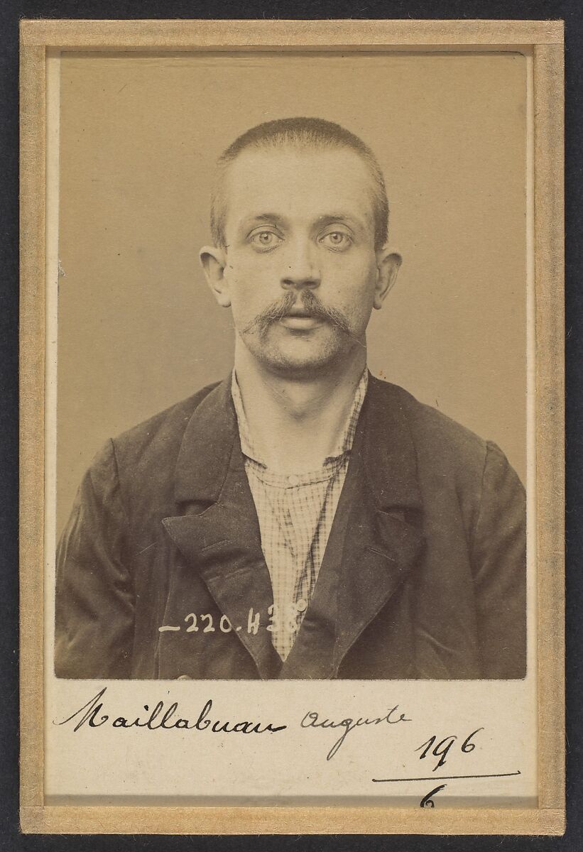 Maillabuau. Auguste, Léon. 30 ans, né le 23/8/93 à Paris Vle. Anarchiste. 2/7/94., Alphonse Bertillon (French, 1853–1914), Albumen silver print from glass negative 