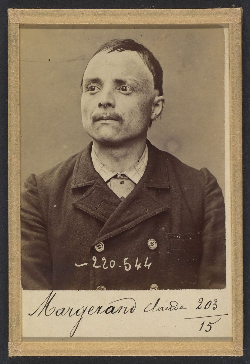 Margerand. Claude. 32 ans, né le 24/3/61 à Beaujeu (Rhône). Cordonnier. Anarchiste. 3/7/94., Alphonse Bertillon (French, 1853–1914), Albumen silver print from glass negative 