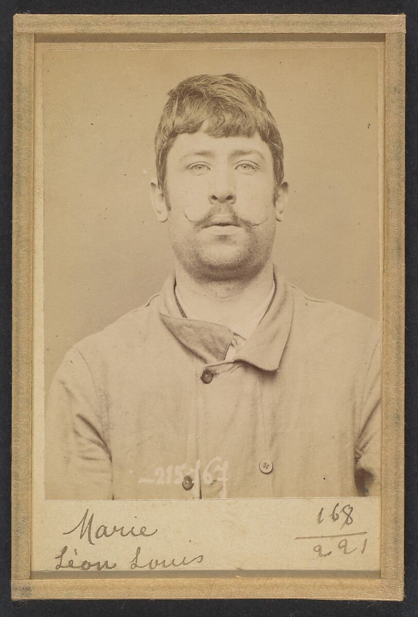 Marie. Léon, Louis. 23 ans, né le 19/8/70 à Adouzeval (Calvados). Couvreur. Anarchiste. 16/3/94., Alphonse Bertillon (French, 1853–1914), Albumen silver print from glass negative 