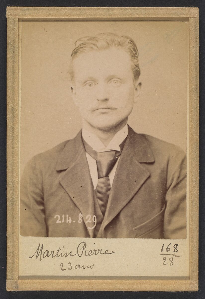 Martin. Pierre. 22 ans, né à St-Léger (Saône-et-Loire). Employé de commerce. Anarchiste. 27/2/94., Alphonse Bertillon (French, 1853–1914), Albumen silver print from glass negative 