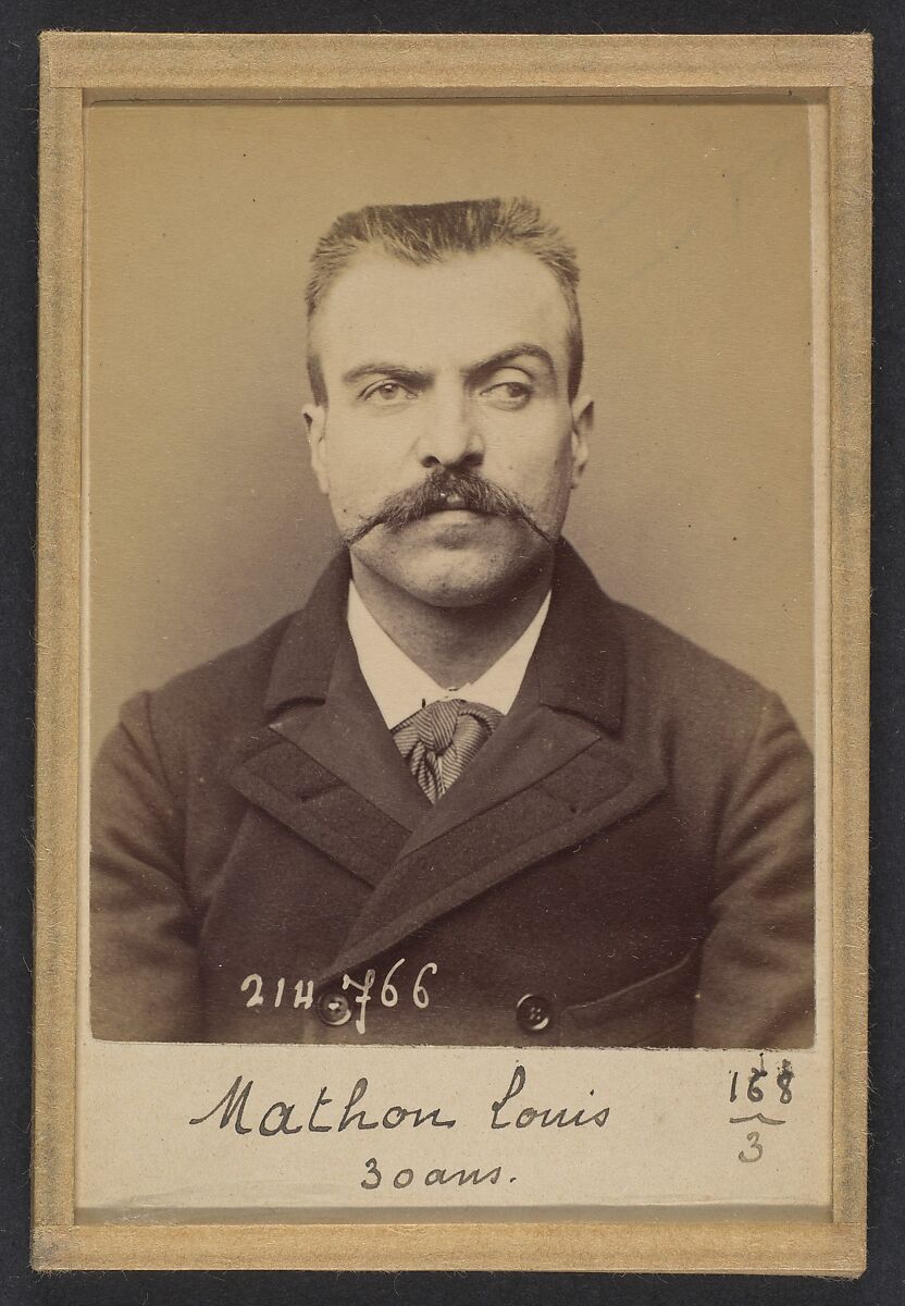 Mathon. Louis Marius. 30 ans, né à St Andiolle (Ardèche). Ferblantier. Anarchiste. 26/2/94., Alphonse Bertillon (French, 1853–1914), Albumen silver print from glass negative 