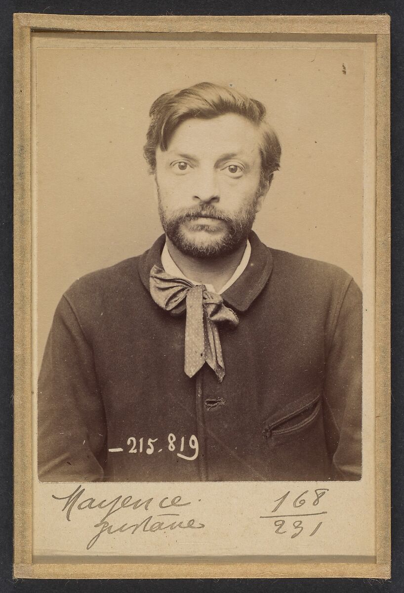 Mayence. Gustave, David. 33 ans, né le 29/5/60 à Paris XVllle. Tapissier. Anarchiste. 17/3/94., Alphonse Bertillon (French, 1853–1914), Albumen silver print from glass negative 