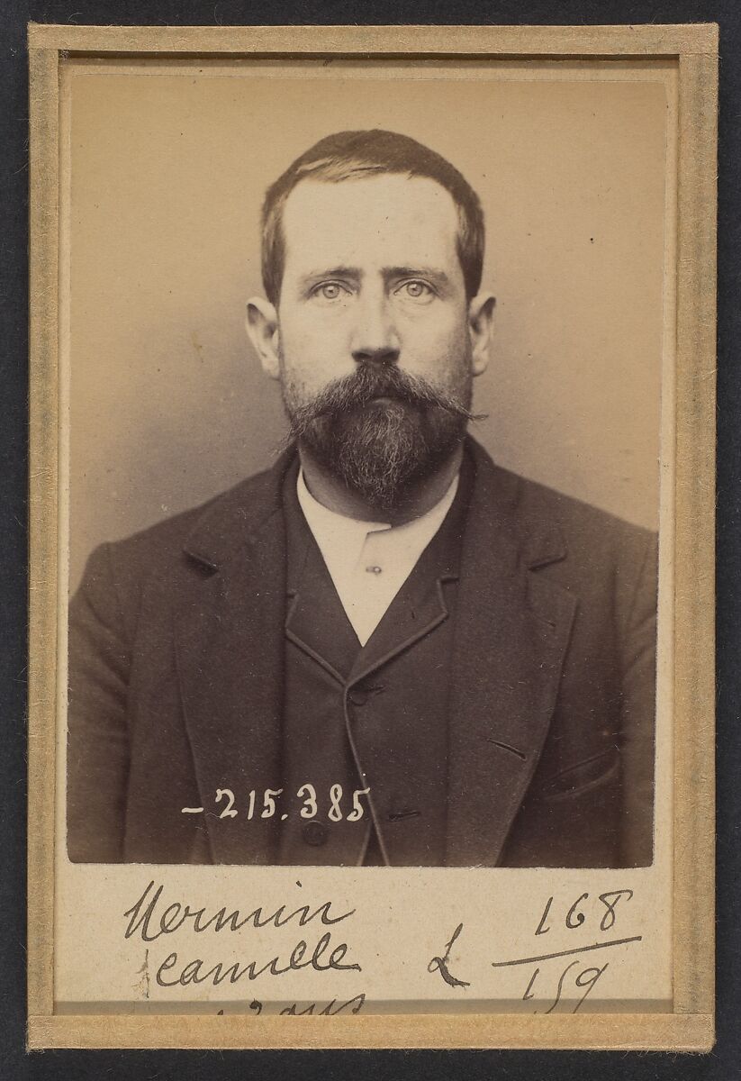 Mermin. Camille. 33 ans, né à La Havane (Cn Espagnoles). Rep. de cou. (?). Anarchiste. 9/3/94., Alphonse Bertillon (French, 1853–1914), Albumen silver print from glass negative 