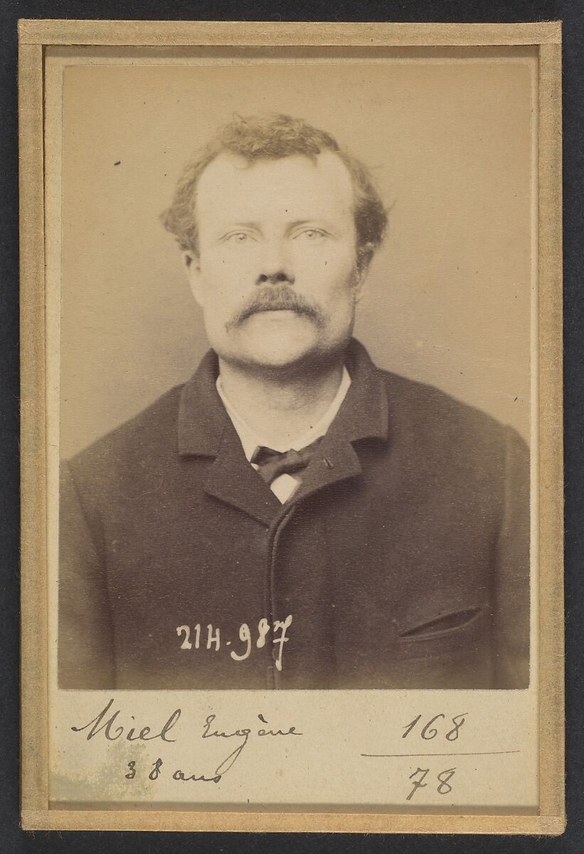 Miel. Eugène, Paul, Léon. 38 ans, né à Creil (Oise). Estampeur. Anarchiste. 2/3/94., Alphonse Bertillon (French, 1853–1914), Albumen silver print from glass negative 