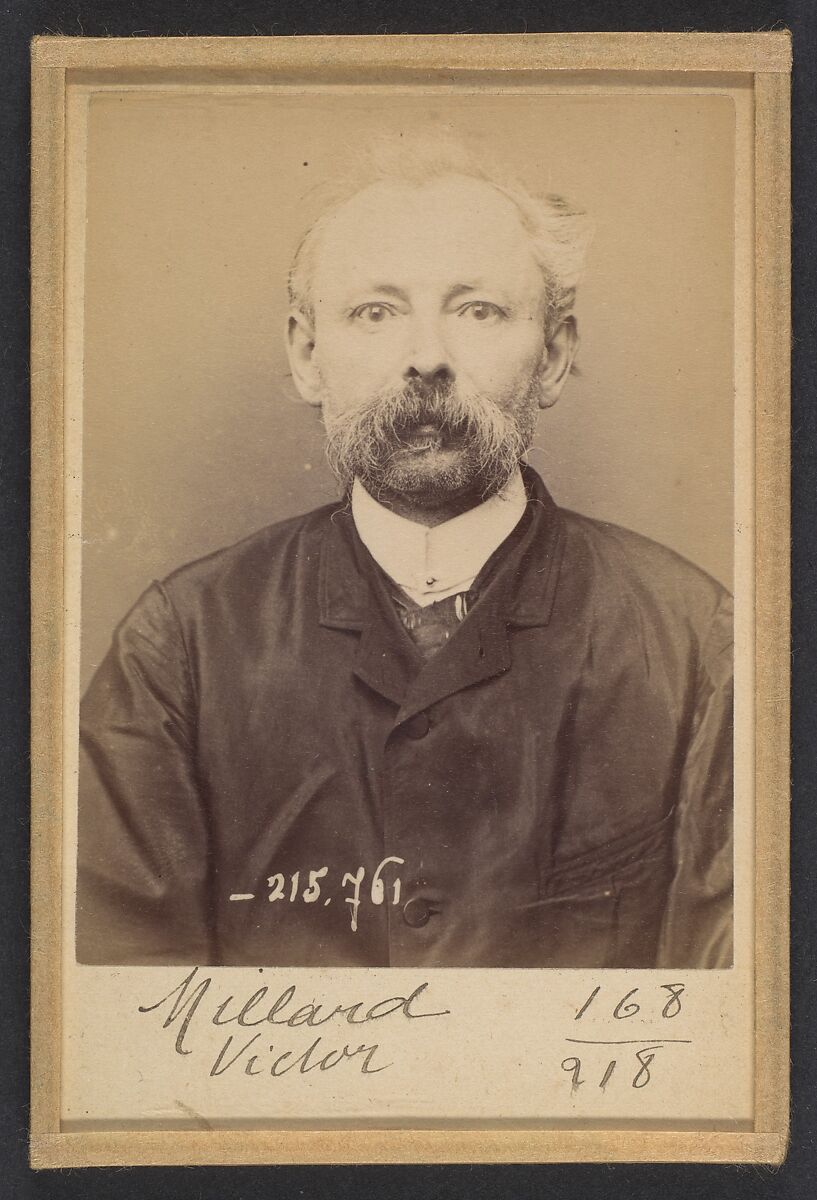 Millard. Victor. 53 ans, né le 5/6/40 à Moyon (Oise). Cordonnier. 16/3/94., Alphonse Bertillon (French, 1853–1914), Albumen silver print from glass negative 