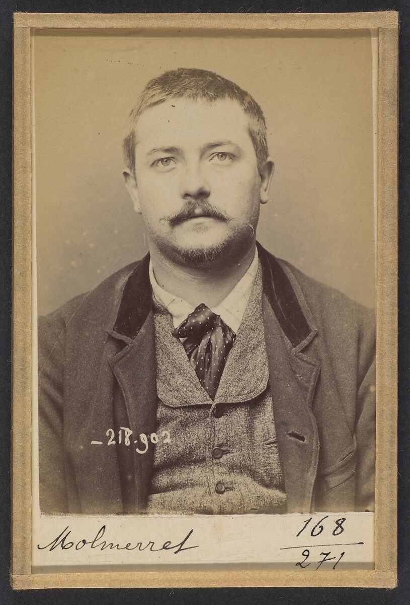 Molmerret. Joseph, Camille. 28 ans, né le 20/11/65 à Lyon (Rhône). Graveur. Anarchiste. 26/5/94., Alphonse Bertillon (French, 1853–1914), Albumen silver print from glass negative 