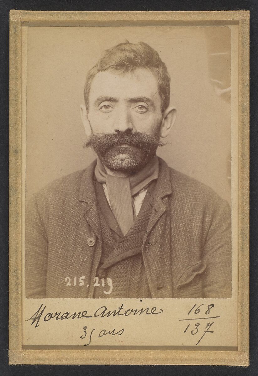 Morane. Antoine. 35 ans, né à Chalinargue (Cantal). Manœvre. Anarchiste. 6/3/94., Alphonse Bertillon (French, 1853–1914), Albumen silver print from glass negative 