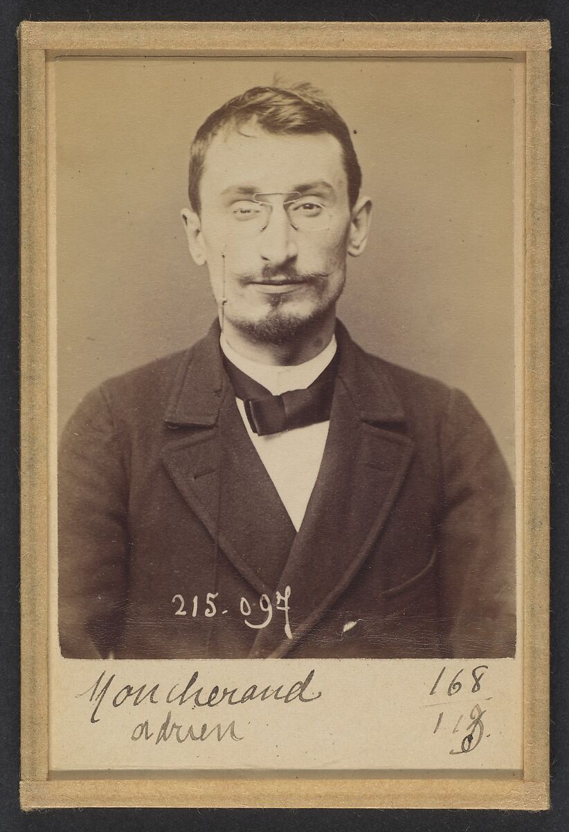 Moucheraud. Adrien, Eugène. 28 ans, né à Paris IVe. Imprimeur. Anarchiste. 4/3/94., Alphonse Bertillon (French, 1853–1914), Albumen silver print from glass negative 