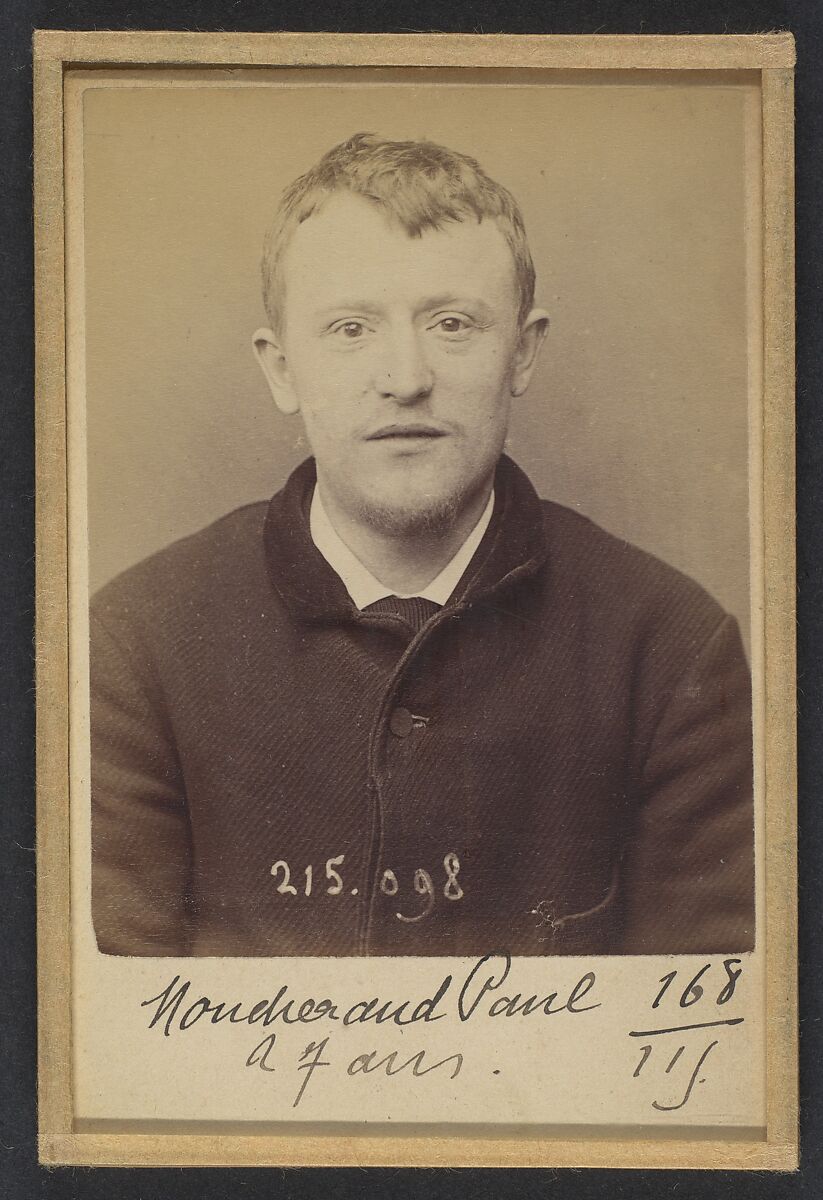 Moucheraud. Pierre, Yves. 27 ans, né à Paris IVe. Imprimeur. Anarchiste. 4/3/94., Alphonse Bertillon (French, 1853–1914), Albumen silver print from glass negative 